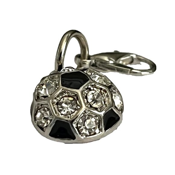 Crystal Soccer Ball Clip On Charm Zipper Pull Purse Bag Charm Silver Tone Enamel - Picture 3 of 6